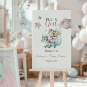 Fairytale Dreamy Dragon Pink Princess Baby Shower  Poster