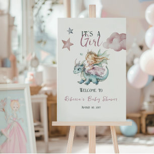 Fairytale Dreamy Dragon Pink Princess Baby Shower Poster