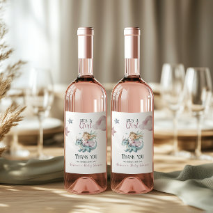 Fairytale Dreamy Dragon Pink Princess Baby Shower Wine Label