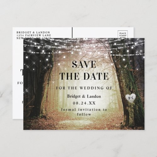 Fairytale Enchanted Forest Golden Save The Date Announcement Postcard