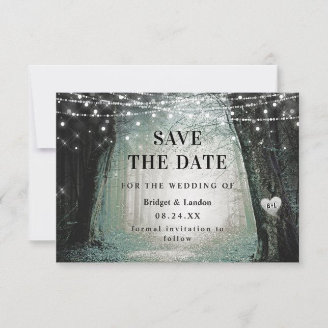 Fairytale Enchanted Forest Green Save The Date (Front)