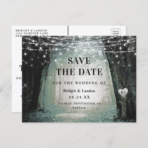 Fairytale Enchanted Forest Green Save The Date Announcement Postcard