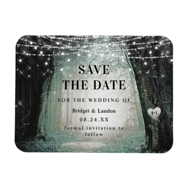 Fairytale Enchanted Forest Green Save The Date Magnet (Horizontal)