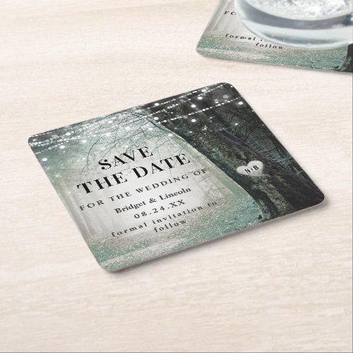 Fairytale Enchanted Forest Green Save The Date Square Paper Coaster