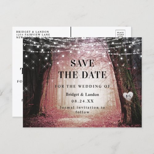 Fairytale Enchanted Forest Pink Save The Date Announcement Postcard