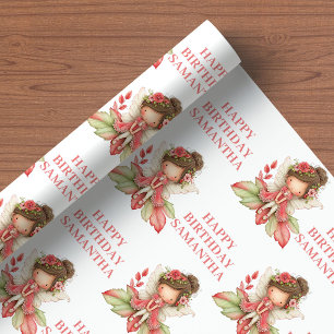 Fairytale Fairy Girl Blush Floral Birthday Wrapping Paper