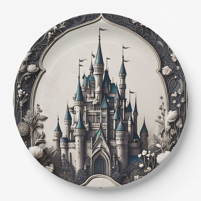 Fairytale Floral Castle Paper Plates (Front)