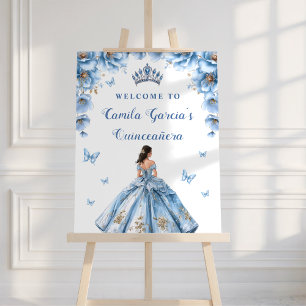 Fairytale Floral Dusty Blue Quinceañera Welcome Foam Board