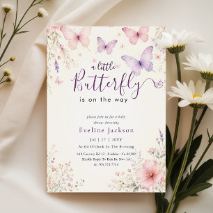 Fairytale Floral Lavender Butterfly Baby Shower Invitation