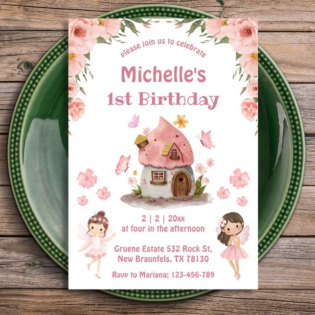  Fairytale floral pink 1st birthday Invitation (Creator Uploaded)