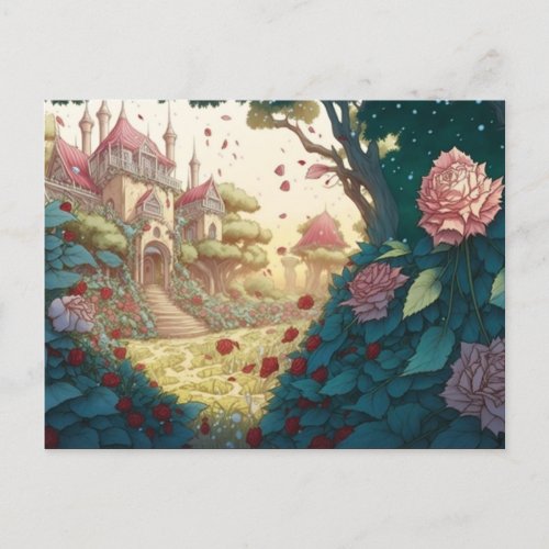 Fairytale floral rose garden landscape postcard
