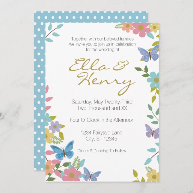 Fairytale Floral Wedding Invitation 5" x 7" (Front/Back)