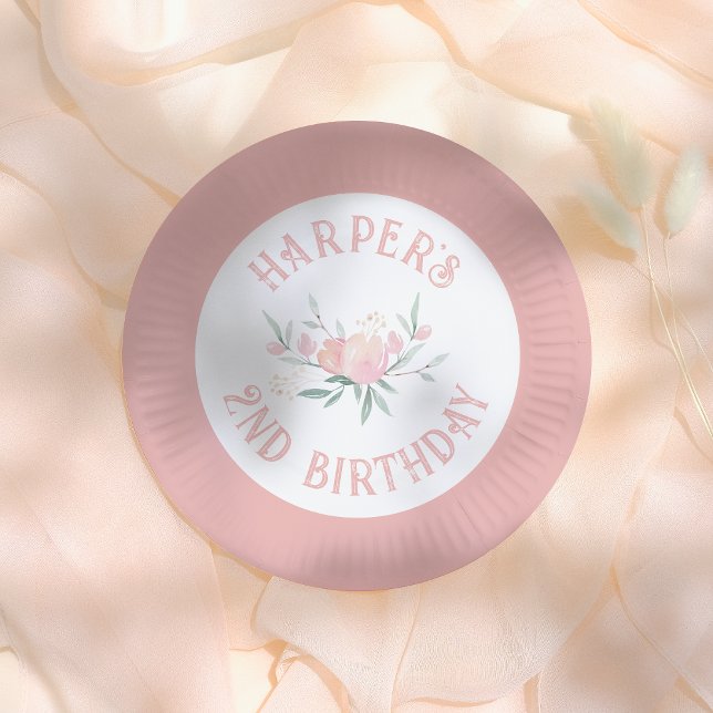 Fairytale Flowers Pink Girl Birthday Party Paper Plates (Creator Uploaded)