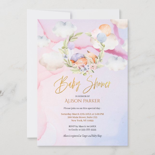 Fairytale Forest Fox Pink Sky Dream | Baby Shower Invitation (Front)