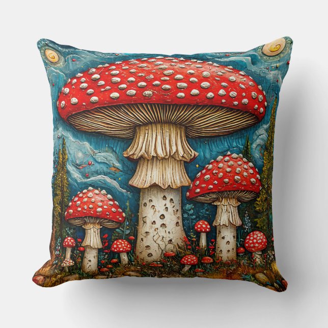 🍄 Fairytale Forest Mushrooms Cozy Decor Gift ✨ Throw Pillow (Front)