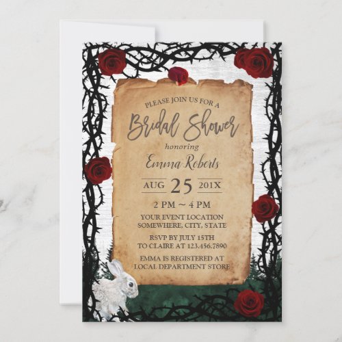 Fairytale Forest Rabbit Rose  Thorn Bridal Shower Invitation