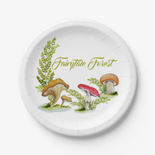 Fairytale forest watercolor set of mushrooms draws paper plates