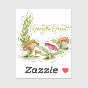 Fairytale forest watercolor set of mushrooms sticker
