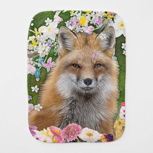 Fairytale Fox in Field of Flowers Baby Burp Cloth