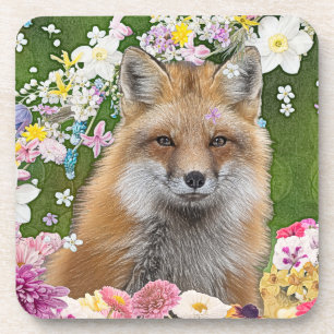 Fairytale Fox in Field of Flowers Beverage Coaster