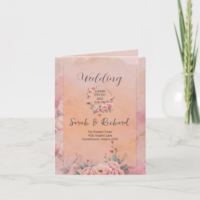 Fairytale Garden Blush Pink Folded Wedding Program (Front)