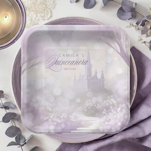 Fairytale Garden Castle Quinceanera Lilac ID1030 Paper Plates