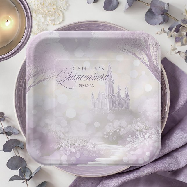 Fairytale Garden Castle Quinceanera Lilac ID1030 Paper Plates (Creator Uploaded)
