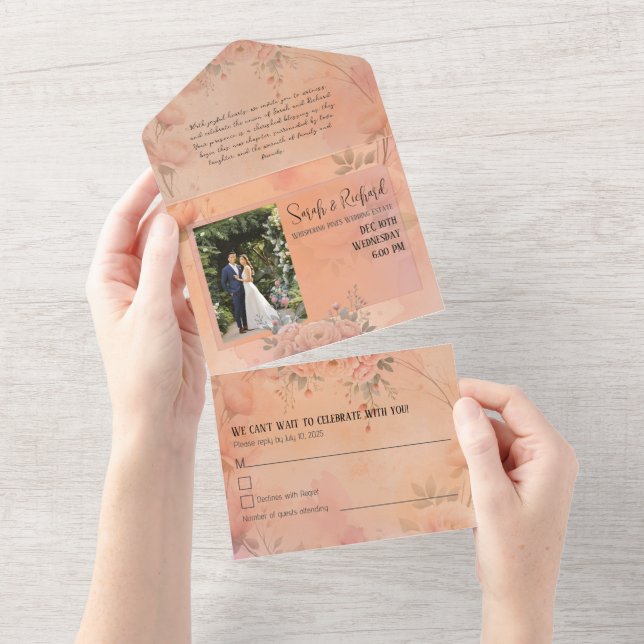 Fairytale Garden Sparkle Wedding Blush Rose All In One Invitation (Tearaway)