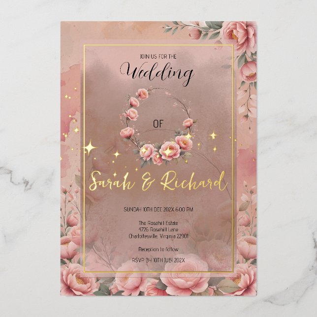 Fairytale Garden Sparkle Wedding Invitation Foil Invitation (Front)