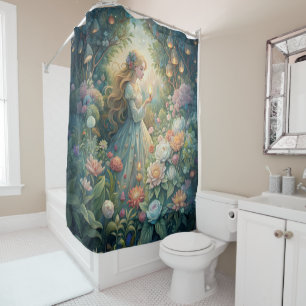 Fairytale Girl Garden Floral Lanterns Magical Shower Curtain