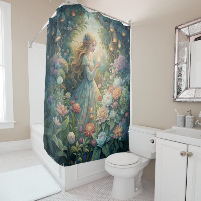 Fairytale Girl Garden Floral Lanterns Magical  Shower Curtain (In Situ)