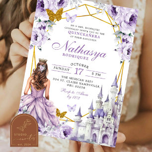 Fairytale Gold Purple Mexican Princess Castle Invitation