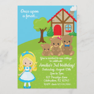 Fairytale Goldilocks and Bears Girls Birthday Invitation