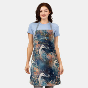 Fairytale heron blue hues custom Monogram Apron