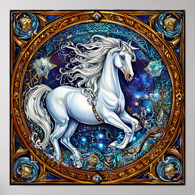 🌙 Fairytale Horse Ornate Circle Fantasy Elegant  Poster (Front)