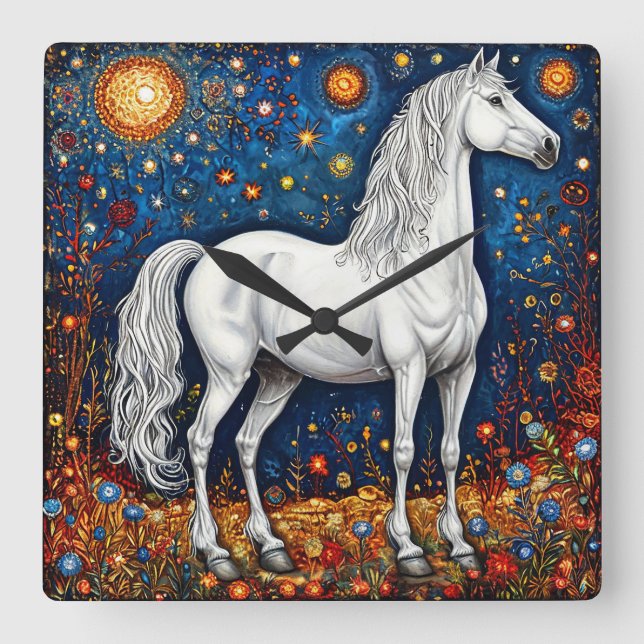 Fairytale Horse Square Wall Clock (Front)