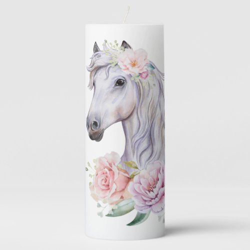 Fairytale Horse with Floral Bouquet Pillar Candle