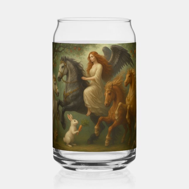 Fairytale Horses and Angel Drinkware Set Can Glass (Front)