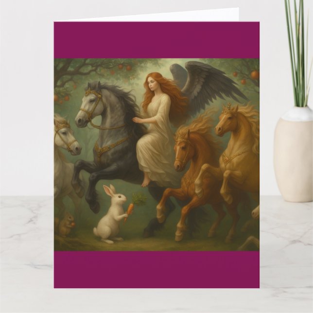 Fairytale Horses and Angel Folded Greeting Card (Front)