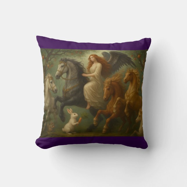 Fairytale Horses and Angel Throw Pillow (Front)