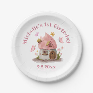  Fairytale house 1st birthday pink cute chic Paper Plates