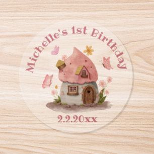 Fairytale house 1st birthday pink cute clear Classic Round Sticker