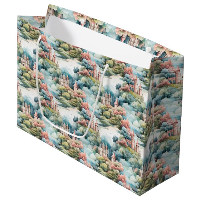 Fairytale in Fairyland Castles Pastel Pink Blue  Large Gift Bag (Front Angled)