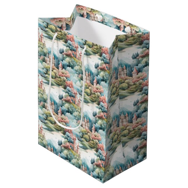 Fairytale in Fairyland Castles Pastel Pink Blue  Medium Gift Bag (Front Angled)