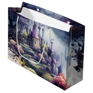 Fairytale in Fairyland Dark Blue Purple and Green Large Gift Bag