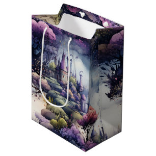 Fairytale in Fairyland Dark Blue Purple and Green  Medium Gift Bag