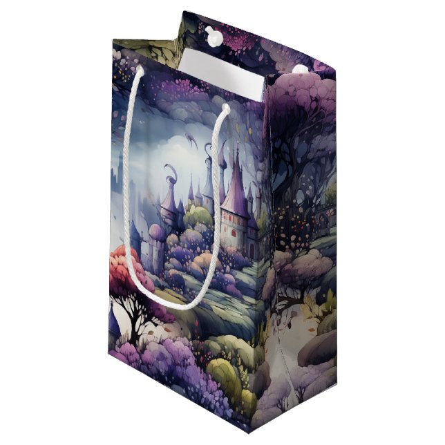 Fairytale in Fairyland Dark Blue Purple and Green  Small Gift Bag (Front Angled)