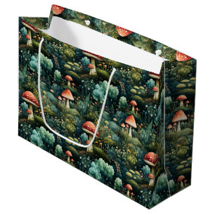 Fairytale in Fairyland Mushroom House Green Orange Large Gift Bag