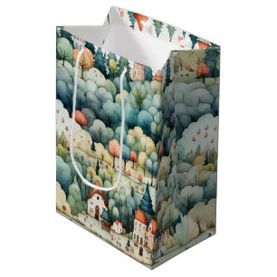 Fairytale in Fairyland Village Green and Orange Medium Gift Bag