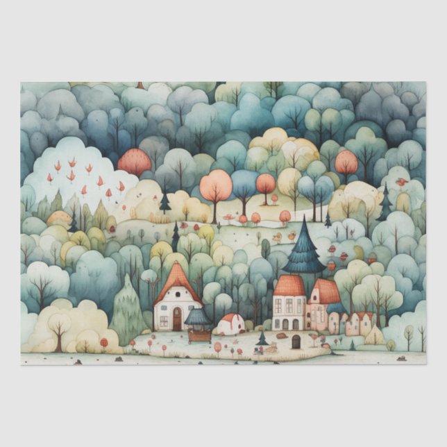 Fairytale in Fairyland Village Green and Orange Tissue Paper (Front)